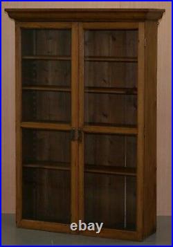 Vintage Restored Solid Pine Glass Doored Library Bookcase Also Hanging Cabinet