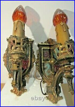 Vintage Spanish Revival Art Deco Nouveau Sconces Ratner Pair 2 Metal