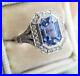 Vintage Style 3.60 Ct Art Deco Blue Sapphire Engagement Ring 14K White Gold Over