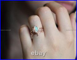 Vintage Twig Art Deco Fine Birthday Ring 14k Gold Opalite Diamond Gemstone