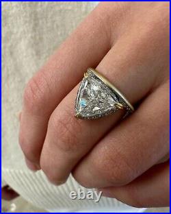 Vintage Unique Engagement Ring Trillion Cut Moissanite Art Deco Engagement Ring