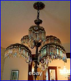 Vintage art deco palm frond chandelier 1960's