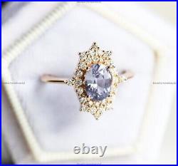 Vintage style Art Deco Fine Birthday Engagement Ring 14k Gold Sapphire Diamond