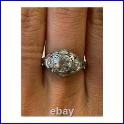 Vinteg Art Deco 2.85Ct Round Diamond Engagement Wedding Antique Ring 925 Silver