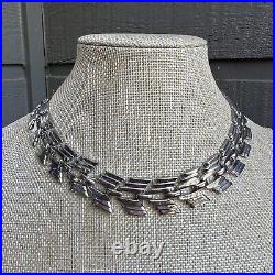 Volupte Vintage Silver Tone Art Deco Link Chain Choker Statement Necklace