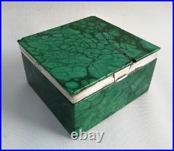 Vtg 1926 C. B & Sons Art Deco Solid Silver & Green Malachite Cigarette Box Case