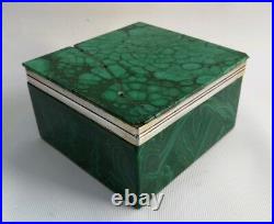 Vtg 1926 C. B & Sons Art Deco Solid Silver & Green Malachite Cigarette Box Case