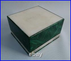 Vtg 1926 C. B & Sons Art Deco Solid Silver & Green Malachite Cigarette Box Case