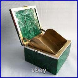 Vtg 1926 C. B & Sons Art Deco Solid Silver & Green Malachite Cigarette Box Case