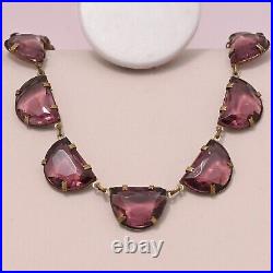 Vtg 1930s Art Deco Czech Amethyst Glass Demilune Necklace