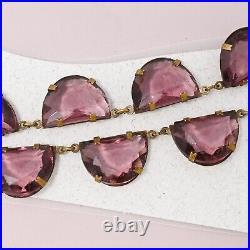 Vtg 1930s Art Deco Czech Amethyst Glass Demilune Necklace