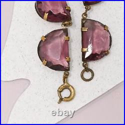 Vtg 1930s Art Deco Czech Amethyst Glass Demilune Necklace