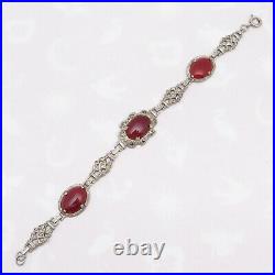 Vtg 1930s Art Deco Natural Carnelian Sterling Silver Marcasite Bracelet