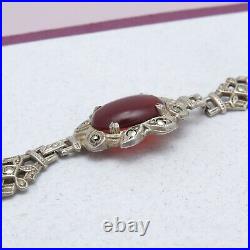 Vtg 1930s Art Deco Natural Carnelian Sterling Silver Marcasite Bracelet