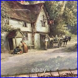 Vtg 20-30's Ornate Frame J. Barkey Country Tavern Inn Wagon Children Play Print