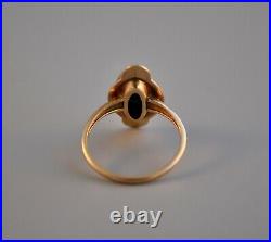 Vtg Antique Art Deco 10k Solid Gold Black Onyx & Natural Diamond Ring Filigree