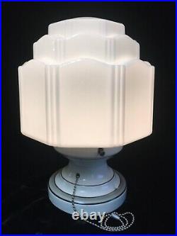 Vtg Art Deco Flush Mount Porcelain Ceiling Light Fixture Skyscraper Shade Rewire