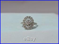 Vtg Art Deco Natural Diamond Ring 14k Solid White Gold Diamond Halo Rays 8.5