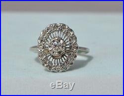 Vtg Art Deco Natural Diamond Ring 14k Solid White Gold Diamond Halo Rays 8.5