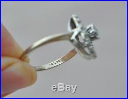 Vtg Art Deco Natural Diamond Ring 14k Solid White Gold Diamond Halo Rays 8.5