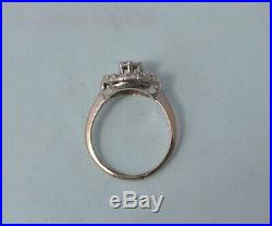 Vtg Art Deco Natural Diamond Ring 14k Solid White Gold Diamond Halo Rays 8.5