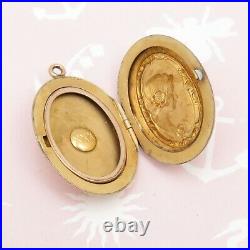 Vtg Art Deco Yellow Gold Filled Lady Flower Repousse Pendant Locket