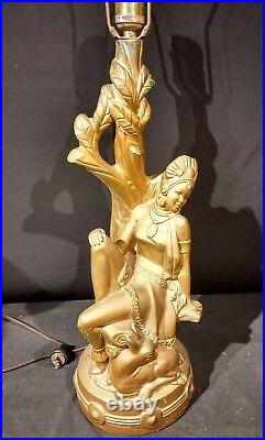 Vtg Chalkware Lamp Nubian Princess Statue Art Deco African Goddess Mythology