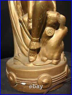 Vtg Chalkware Lamp Nubian Princess Statue Art Deco African Goddess Mythology