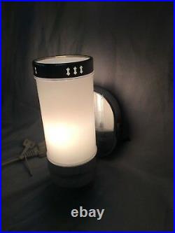 Vtg Chrome Brass Sconce Pair Cylinder Milk Glass Shade Art Deco Light 147-18J