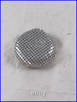 Vtg Round EVANS Powder Compact Silver Mesh Enamel Two Sided Antique Art Deco