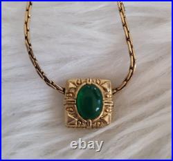 Womens Vintage Art Deco Green Gemstone Square Pendant Necklace Gold Plated