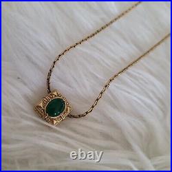 Womens Vintage Art Deco Green Gemstone Square Pendant Necklace Gold Plated