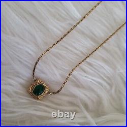 Womens Vintage Art Deco Green Gemstone Square Pendant Necklace Gold Plated