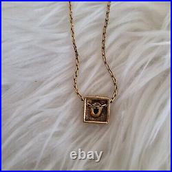 Womens Vintage Art Deco Green Gemstone Square Pendant Necklace Gold Plated