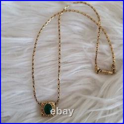 Womens Vintage Art Deco Green Gemstone Square Pendant Necklace Gold Plated