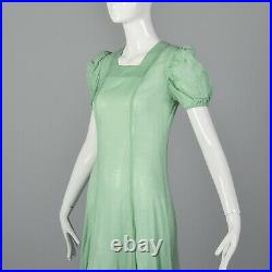 XS 1930s Sheer Green Cotton Dress White Swiss Dots Spring Summer Art Deco 30s